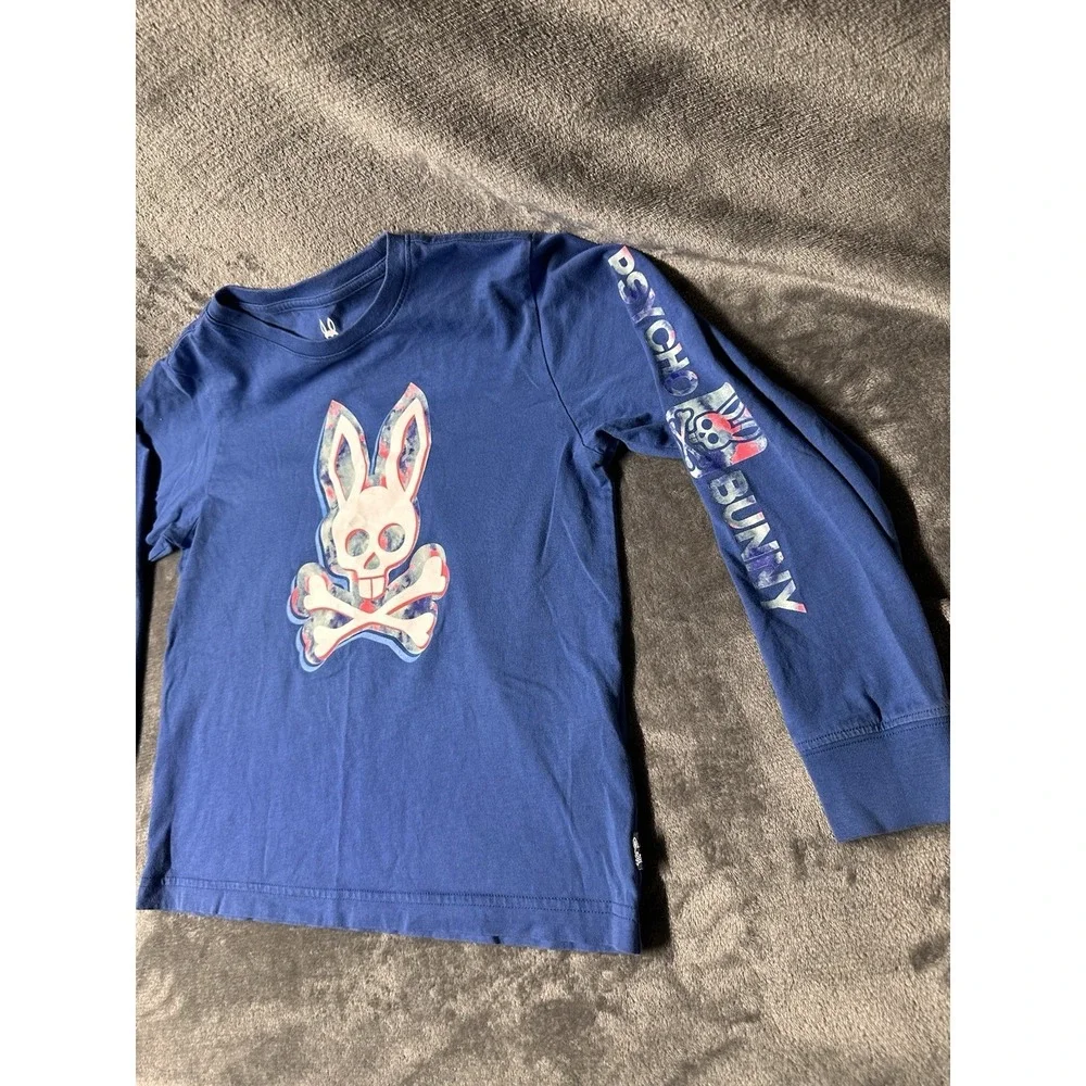 Psycho Bunny Long Sleeve Tee Shirt Blue Boys Kids Medium 10/12 Pima Cotton